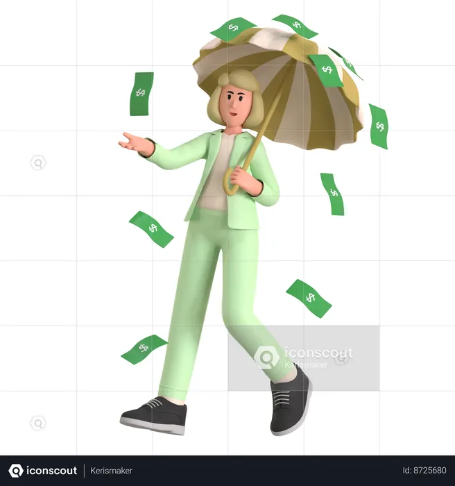 Woman In Money Rain  3D Illustration