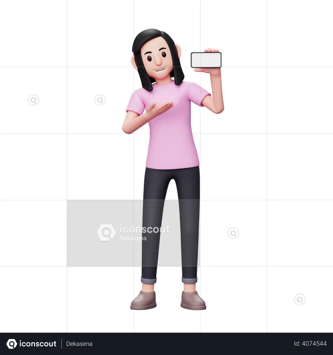 Woman introducing something on phone screen  3D Illustration