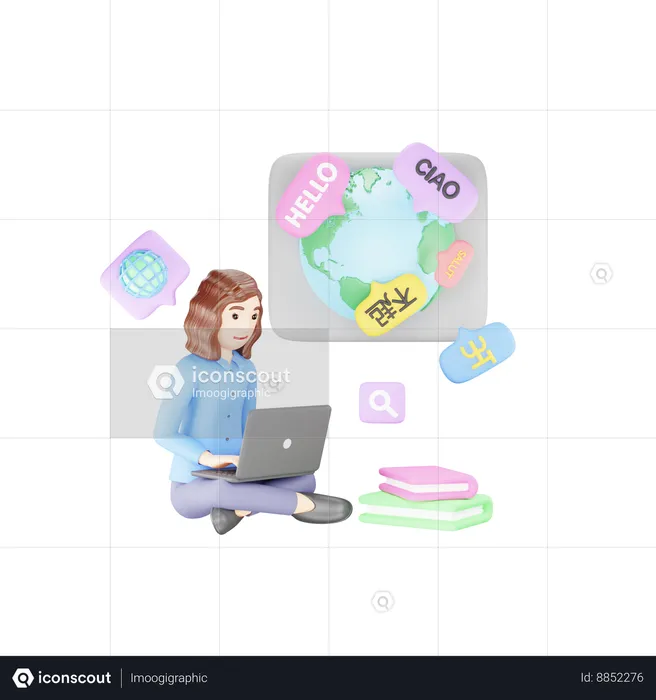 Woman is learning global languages  3D Illustration