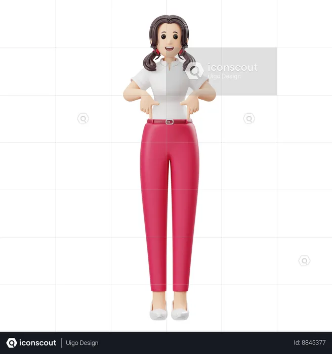 Woman Is Pointing Downwards  3D Illustration