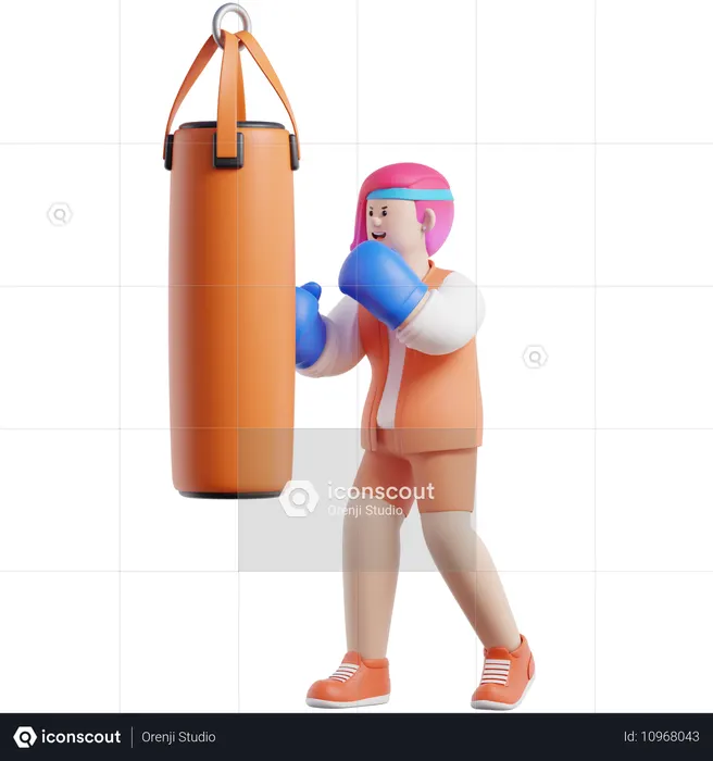 Woman Is Practicing Boxing With Gloves  3D Icon