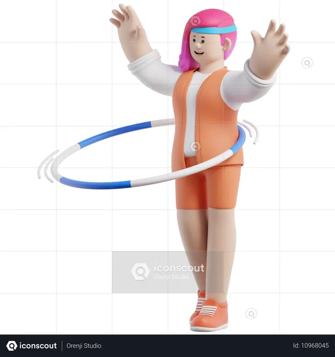 Woman Is Twirling A Hoop At A Fitness  3D Icon