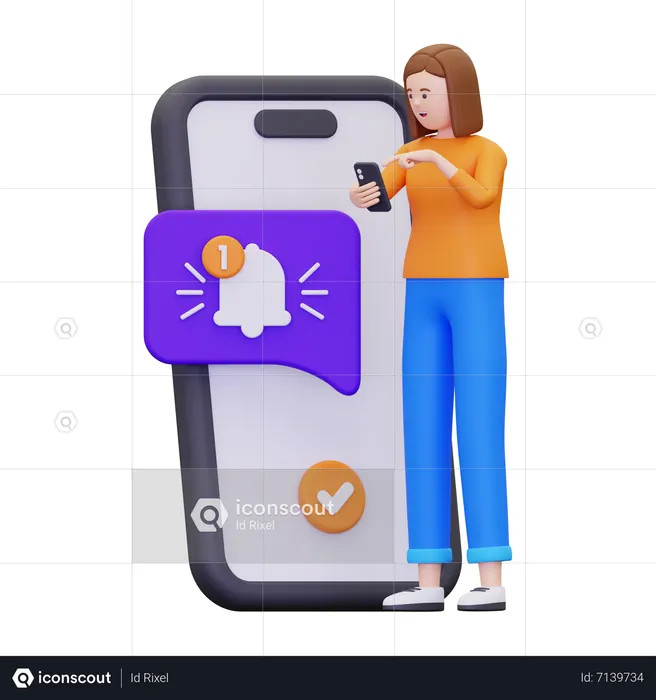 Woman Is Viewing An Incoming Notification On Her Smartphone  3D Illustration