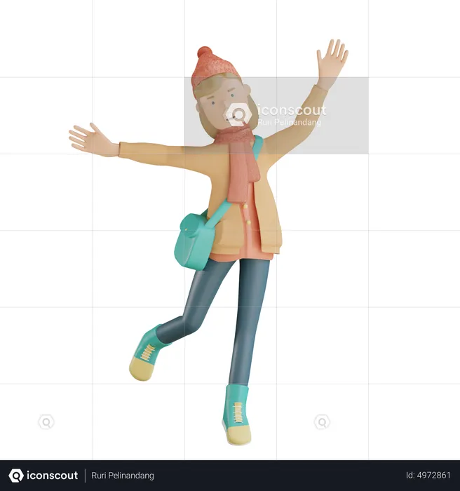 Woman Jumping In Air  3D Illustration