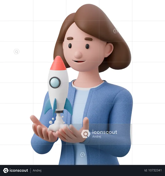 Woman Launching Startup  3D Illustration