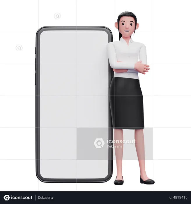 Woman leaning on phone  3D Illustration