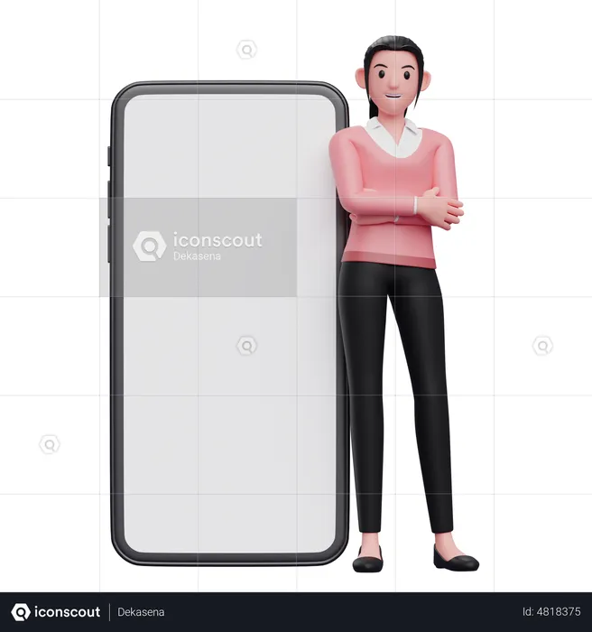 Woman leaning on phone  3D Illustration