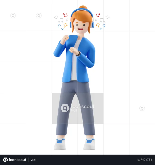 Woman listening to music  3D Illustration