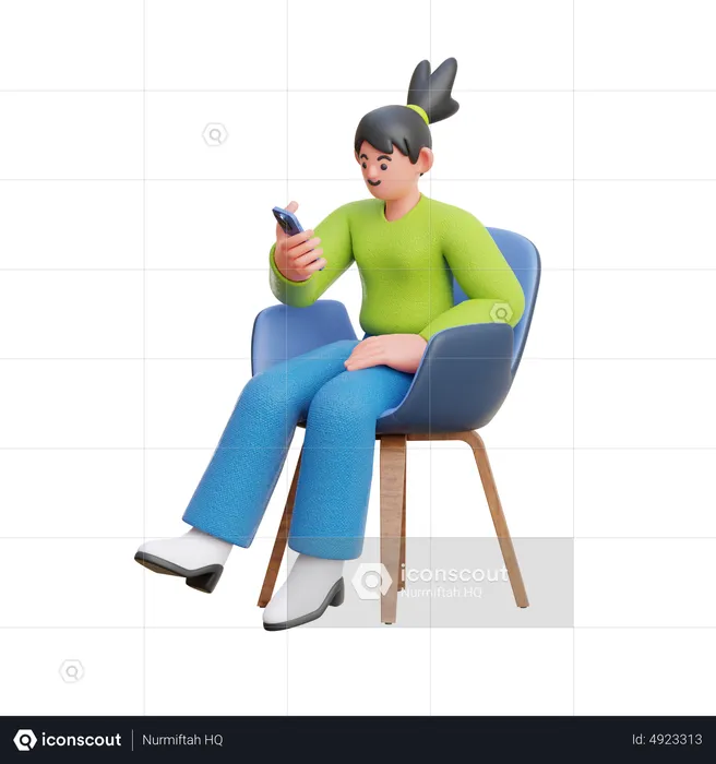 Woman Look At Smartphone Sitting On Chair  3D Illustration