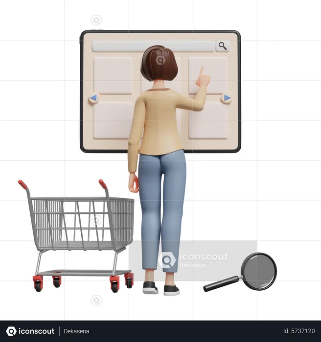 Woman looking for products in online store with tablet  3D Icon