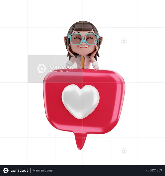 Woman looking up love  3D Illustration