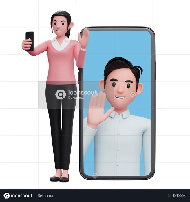 Woman making a video call with colleagues  3D Illustration