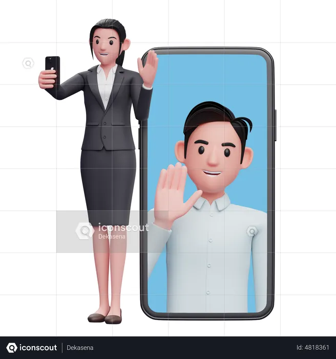 Woman making a video call with colleagues  3D Illustration