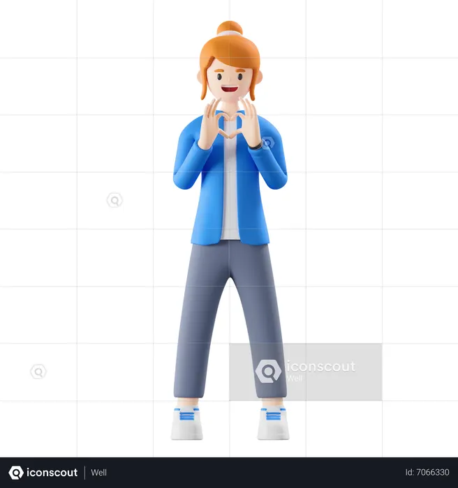 Woman making heart shape using hands  3D Illustration