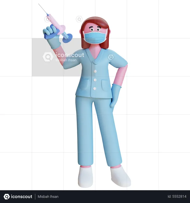Woman Nurse holding Syringe  3D Illustration