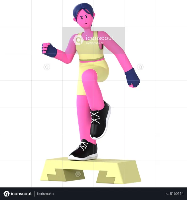 Woman on Step Gym  3D Illustration