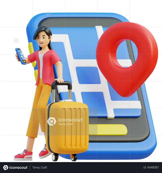 Woman Open App While Finding Location  3D Illustration