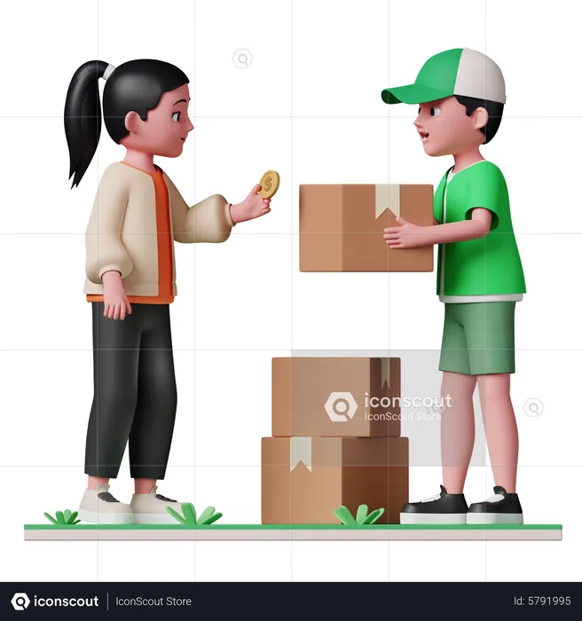Woman paying cash on delivery  3D Illustration
