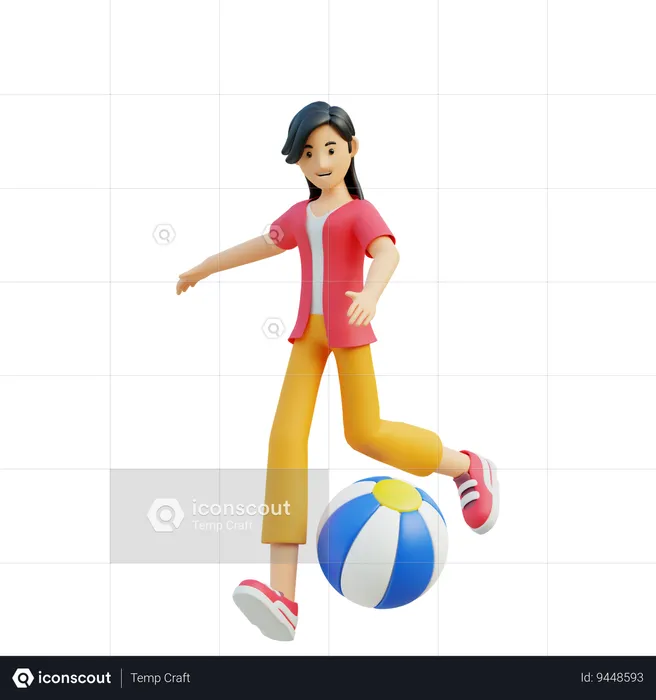 Woman Play Beach Ball  3D Illustration