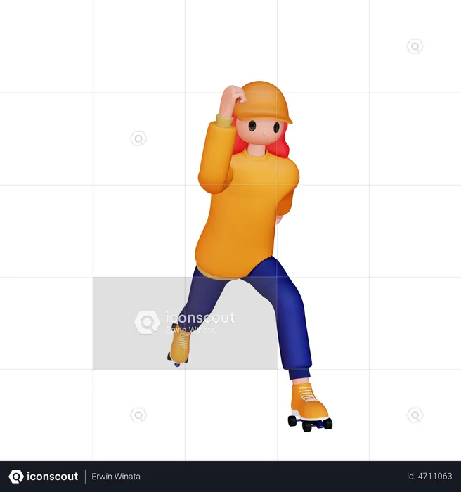 Woman Playing Roller Skates  3D Illustration