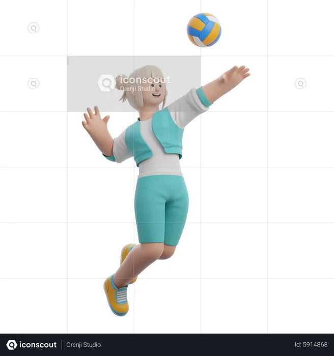 Woman Playing Volleyball  3D Illustration