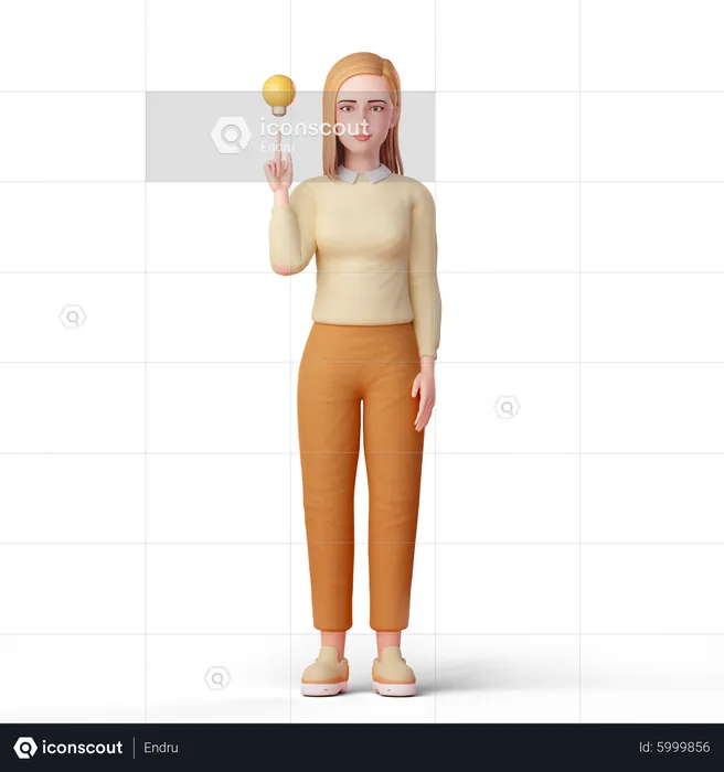 Woman pointing at lamp of think  3D Illustration