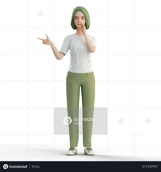 Woman pointing at right side and make loud sound  3D Illustration