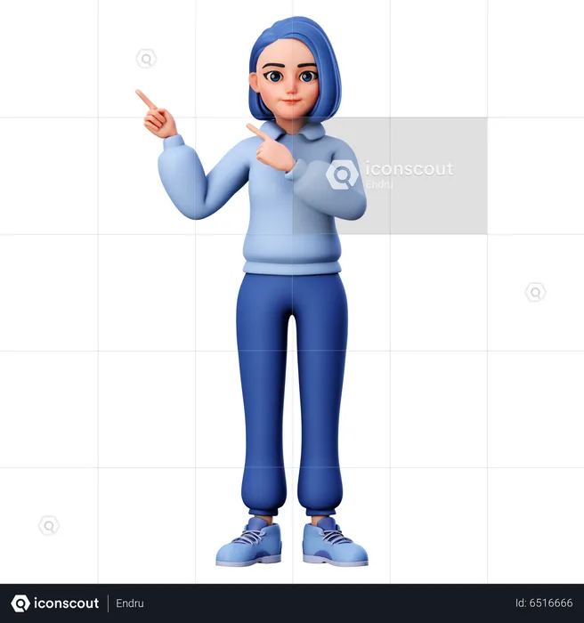 Woman pointing at right top using both hand 3D Illustration download in  PNG, OBJ or Blend format