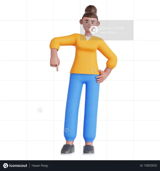 Woman Pointing Down  3D Illustration