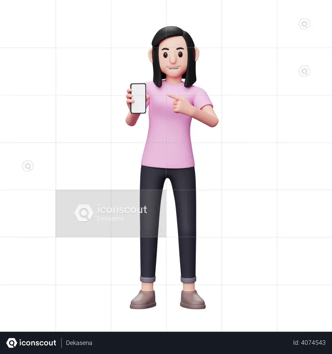 Woman pointing finger at phone screen  3D Illustration