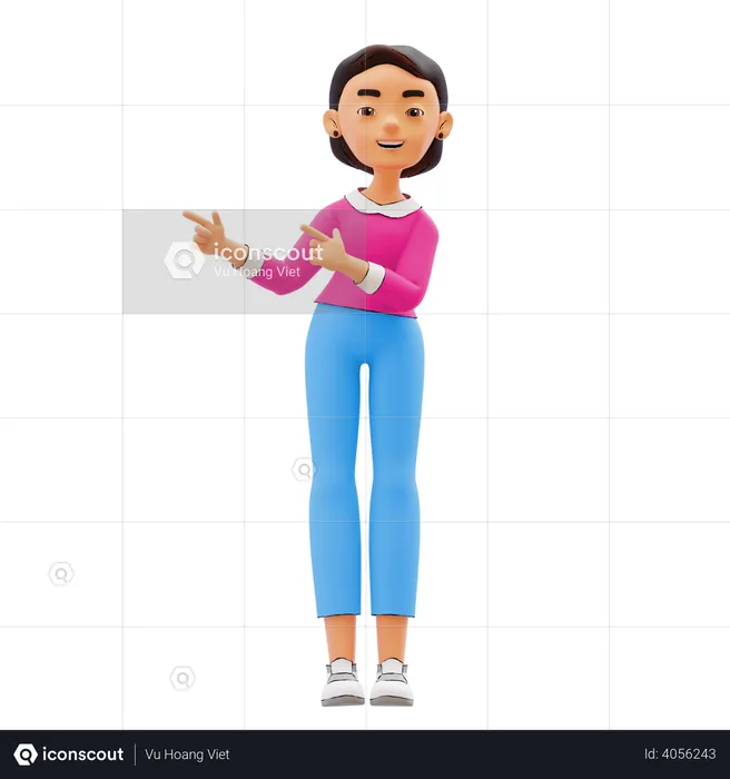 Woman pointing fingers on left side  3D Illustration