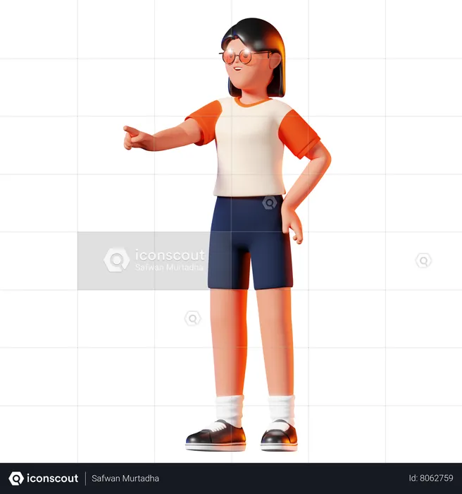 Woman Pointing Pose  3D Illustration