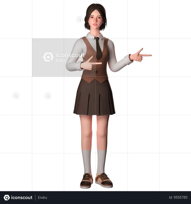 Woman Pointing Right Side  3D Illustration