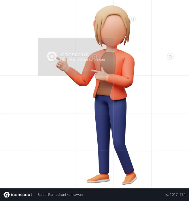 Woman Pointing Something Left  3D Illustration