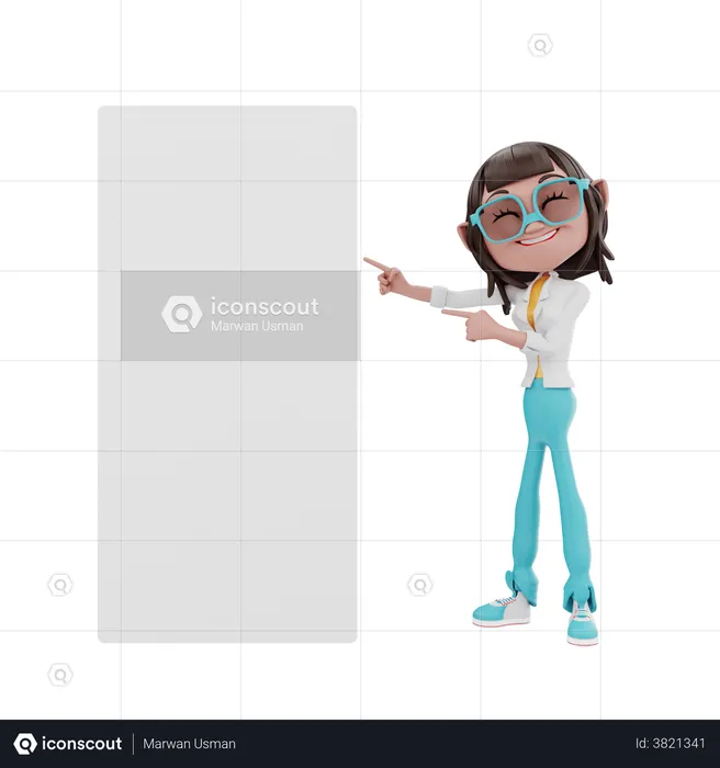 Woman pointing to a blank board  3D Illustration