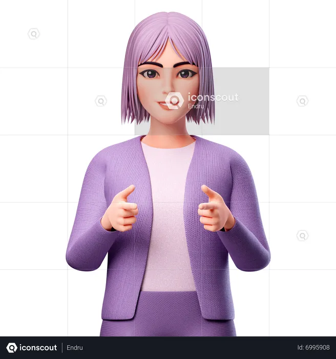 Woman Pointing To Front Side  3D Illustration