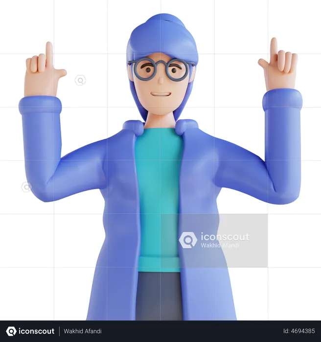Woman pointing up with his two hand  3D Illustration