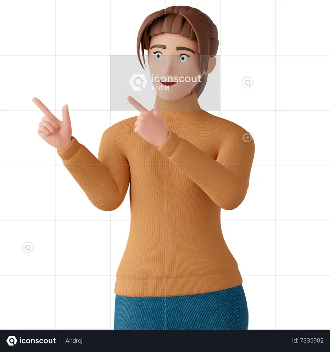 Woman Points To Something  3D Illustration