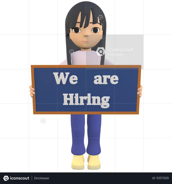 Woman Posing Holding A Sign That Says We Are Hiring  3D Illustration