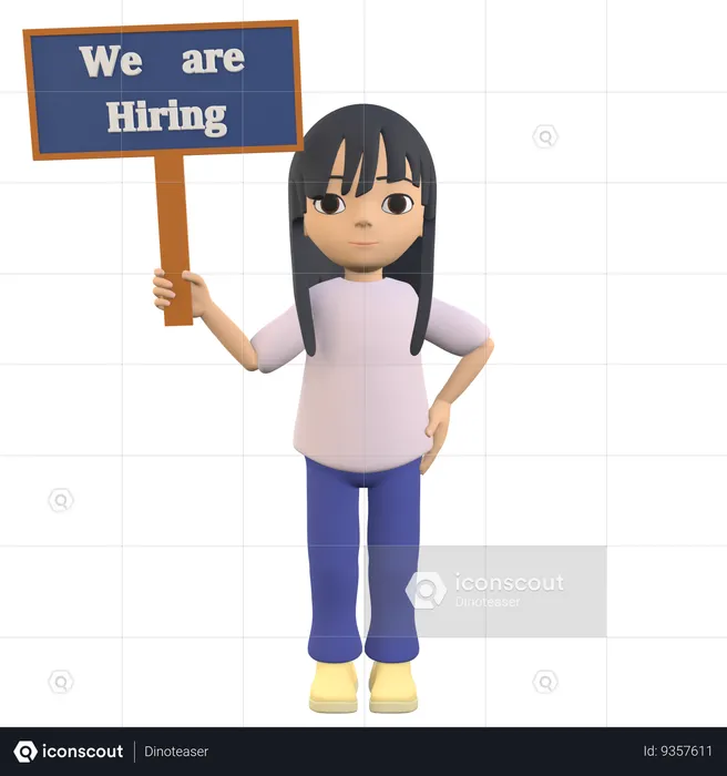 Woman Posing Holding A Sign That Says We Are Hiring  3D Illustration