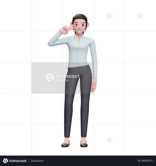 Woman Posing Peace Finger On Cheek  3D Illustration