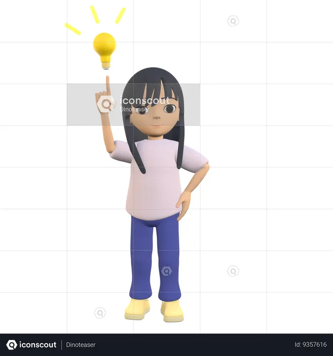 Woman Posing Raising Her Index Finger With A Lamp Above Her As If She Has An Idea  3D Illustration