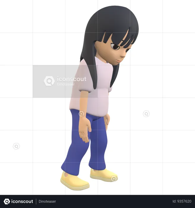 Woman Posing Walking With Her Head Lowered With A Sad Face  3D Illustration