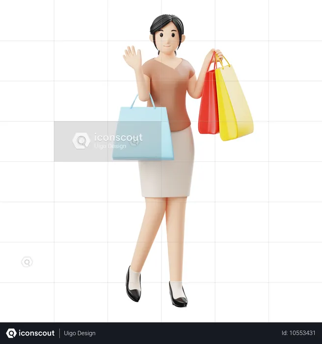 Woman Posing With Shopping Bags  3D Illustration