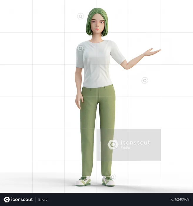 Woman presenting at left side  3D Illustration