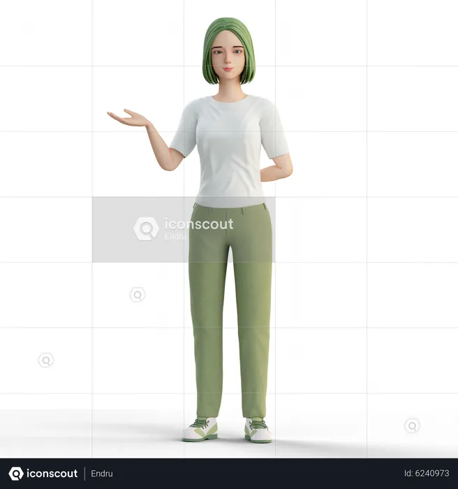 Woman presenting at right side  3D Illustration