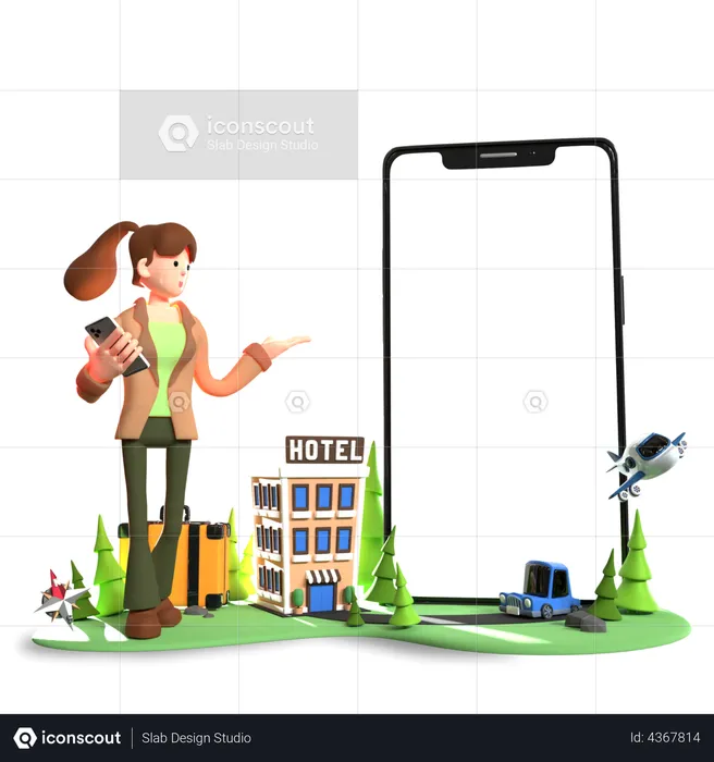 Woman presenting online hotel booking application  3D Illustration