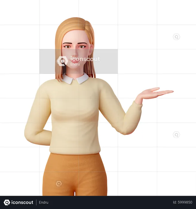 Woman Presenting with Her Left Hand  3D Illustration