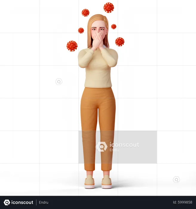 Woman protecting her mouth and nose using both hands from virus  3D Illustration