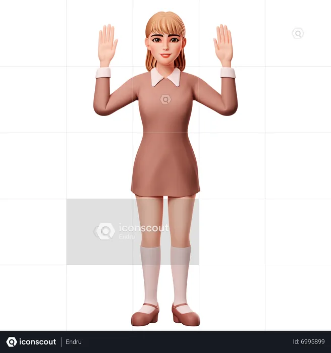 Woman Raise Right Hand  3D Illustration